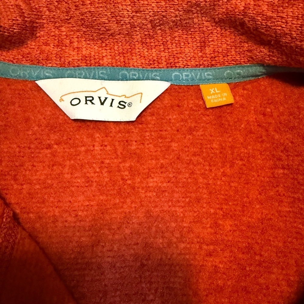 Orvis Fleece Vest Orange Zip Down Pockets Outdoor Hiking Travel Unisex XL - Picture 7 of 13